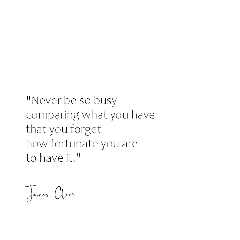 James Clear - Never be so busy comparing what you have that you forget how fortunate you are to have it.